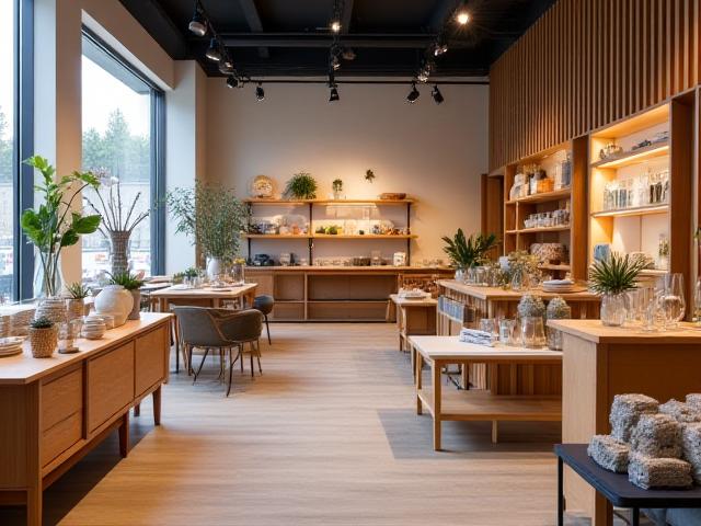 Interiørfoto fra en moderne møbelbutikk med skandinavisk design